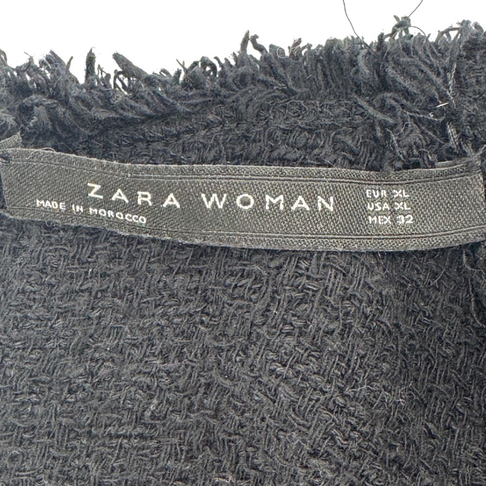 Zara Woman Dress Womens XL Black Tweed Lace Applique Frayed Trim Mini LBD - Picture 6 of 10